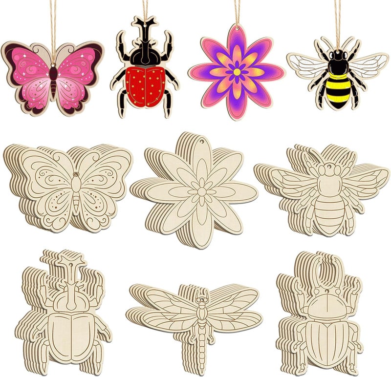 Sophena 36PCS Wooden Spring Ornaments to Paint, 6 Styles DIY Blank Unfinished Wood Flower Cutouts Butterfly Ornament for Crafts Hanging Decorations, Cute Bee Flower Shape Home Decorations Gifts - Image 1
